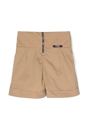 Shorts in cotone marrone BALMAIN PARIS KIDS | BS6D19P0277112